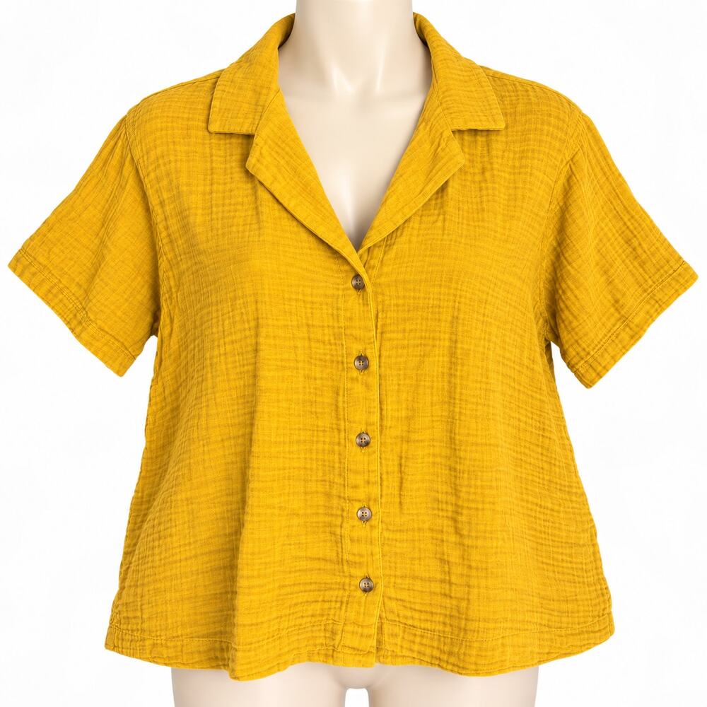 Old Navy Mustard Yellow Crinkle Gauze Button Down Shirt Women's S